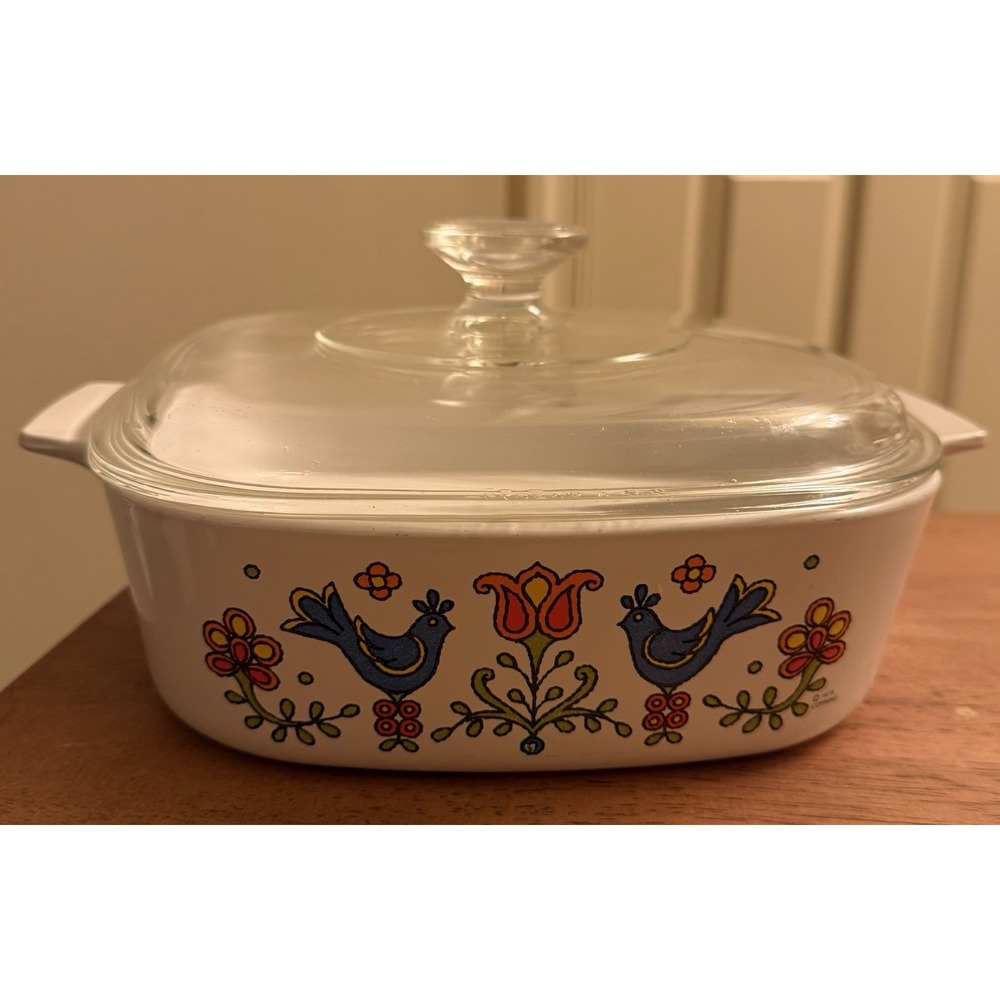 Vintage 1975 Dated A-2-B Corning Ware Baking Dish Country Festival Friendship